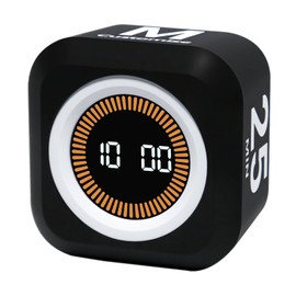 Rotating Cube Visual Timer 5, 25, 10 50 Minutes Preset + Custom Countdown, Rechargeable Desk Productivity Flip Timer with Detachable Silicone Cover for ADHD Study Work Kitchen School (Black)