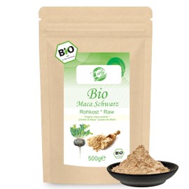 Curly Superfood Black Maca Powder Organic from Peru 500 g - Controlled Organic Cultivation, Hand Harvested, Raw Food Quality & Laboratory Tested - Organic Maca Powder Black Bottled in Germany
