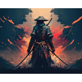TUMOVO DIY Paint by Number for Adult, A Samurai with a Katana Paint by Numbers, Warrior Adult Paint by Numbers Kits on Canvas, 16X20 Inch Mountain Paint by Numbers for Adults Beginners