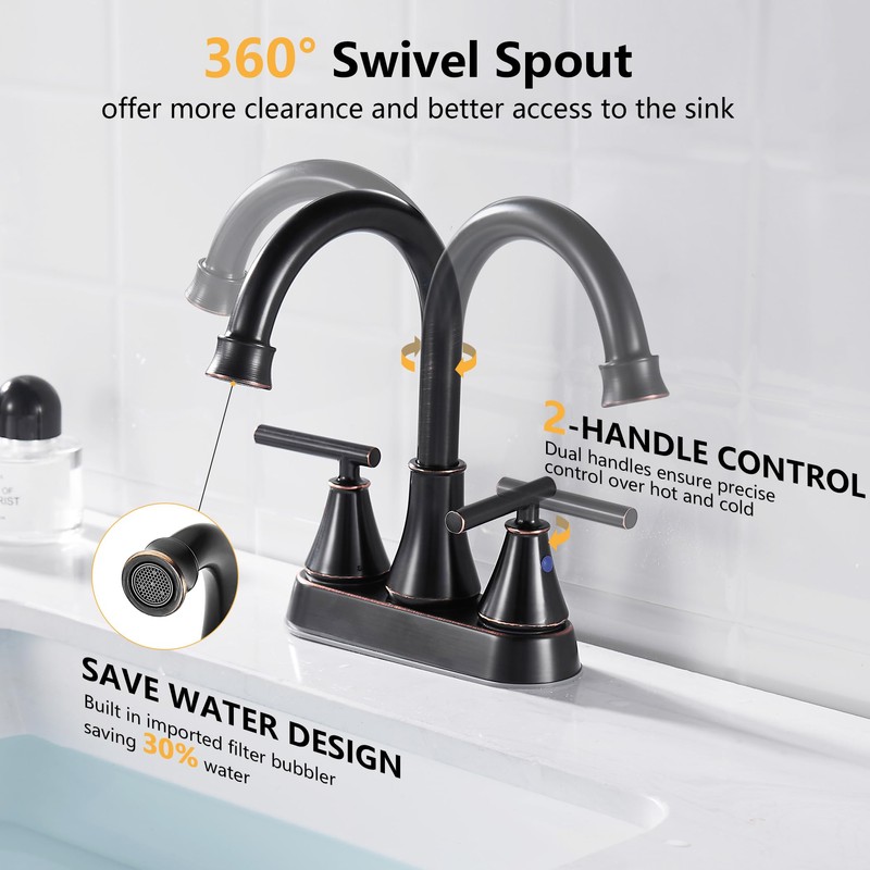 Bathroom Sink Faucet 4 Inch 2 Handle Centerset Oil Rubbed