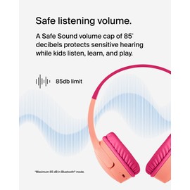 Belkin SoundForm Mini Kids Wireless Headphones w/Built-in Microphone, USB C Fast Charge, 30H of Playback Time, & Fun Stickers - Over-Ear Headset [Pink]