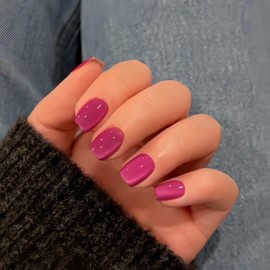 KQueenest Cat Eye Press on Nails Short, 30 Pcs Acrylic Press on Nails Square, Glass Hot Pink Fake Nails Press on Short, Chrome Design, Bright Vibrant Reusable Soft Gel Glue on Nails for Women Gift