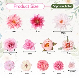 Kesote 50Pcs Artificial Flower Rose Heads Without Stems - Pink