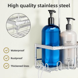 RUIHANDA Shower Shelf for Hanging, Shower Basket, No Drilling, Stainless Steel, Shower Shelf Hanging with 12 Hooks, Shampoo Holder for Shower (Silver)