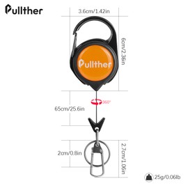 pullther 3 Pcs Retractable Keychain, Fly Fishing Accessories, Fly Fishing Retractor with 360 Degree Rotation Buckle, Badge Reel for Fly Fishing Vest, Badge Holders Retractable - Yellow