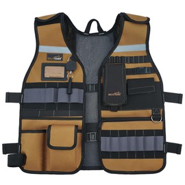 MELOTOUGH Tool Vest for Men Reflective Safety Tool Vest with Removable Phone Holder,Retractable Pen Holder for Electrician,Construction,Carpenters,Handyman(Khaki)