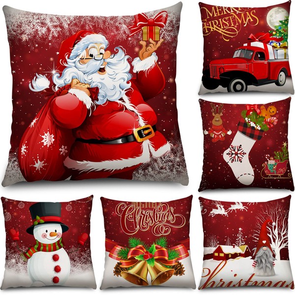 6 Pcs Christmas Pillow Covers Cushion Covers Decoration Christmas Pillow Cover Holiday Decor Throw Pillow Case for Sofa Couch Christmas Office Bedroom Decorations(Funny Style, 18 x 18 In)