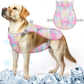 KYEESE Dog Cooling Vest Lightweight Large Dog Cooling Shirts Adjustable Straps Summer UV Protection Reflective Stripe Cooling Vest with D Ring 3D Breathable Mesh for Beach,Hiking, Walking,Pink,XXL