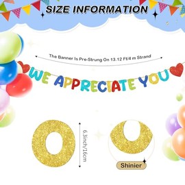 Fulmoon Pre Strung We Appreciate You Glitter Banner Appreciation Week Party Decoration for Employee Doctor Nurse Parents Teacher Coworker Staff Thank You Sign Party Decorations(Colorful)