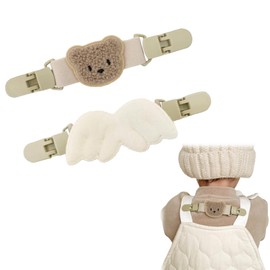BOCAIDHK Shoulder Straps Slip Prevention Clip, Shoulder Straps Slip Prevention, Kids, Pants, Elastic Buckle, Anti-Drop Shoulder, Baby, Kids, Securing Clip, Set of 2 (Bears + Angel Wings)