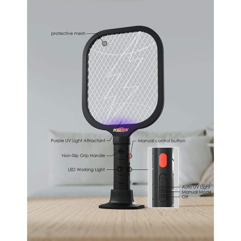 Electric Fly Swatter Racket, Mosquito Zapper Racket, Fly Zapper for