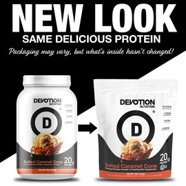 Devotion Nutrition Protein Powder Blend | Gluten Free, Keto Friendly, No Added Sugars | 1g MCT | 20g Whey & Micellar Protein | 2lb Tub (Salted Caramel Cone)