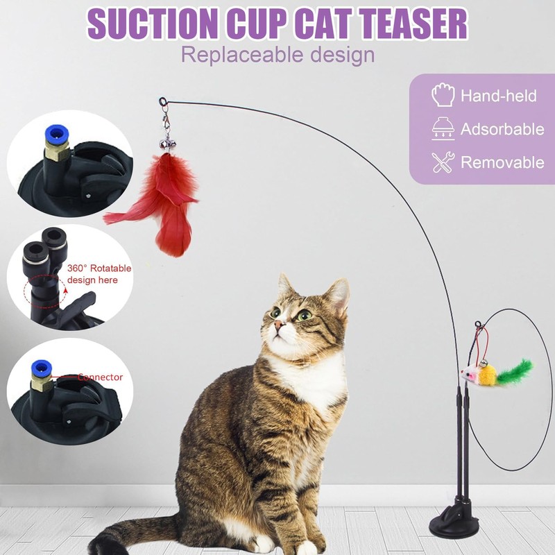 SUPERPAWS 19PCS Teaser Cat Feather Toys Set -with 2 Suction