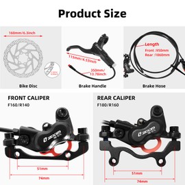 Z00M HB876E 2-PIN 4-Pistons E-Bike Electric Power-Off Hydraulic Brake Set with 160mm Rotors, Pre-Bled with Mineral Oil Brakes Kit for eBike, Mountain Bike, Road Bike