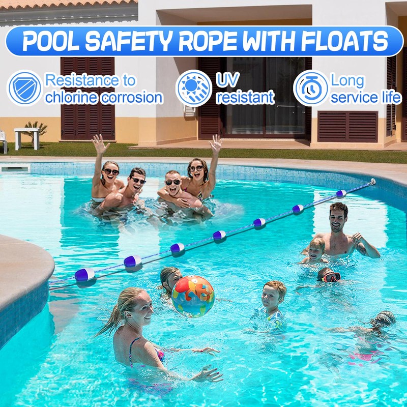 16ft -20ft Adjustable Pool Safety Rope with Floats, Floating Pool