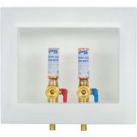 Water-Tite 85714 DU-ALL Dual-Drain Washing Machine Outlet Box - Quarter-Turn Brass Hammer Arrester Valves, 1/2" ASTM F1807 PEX Connection, White Plastic