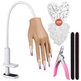 Wilfniee Practice Hand for Acrylic Nails: Nail Tips Won't Fall off Fake Hand for Nail Practice - Flexible Practice Nail Hand With 200PCS Nail Tips for Beginners Salon