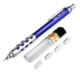 Pentel P365 Automatic Mechanical Pencil - 0.5mm - Blue Barrel - Single Pencil + 12 HB Super Leads + 4 Eraser Refills