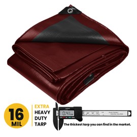 PROTARP Extra Heavy Duty 16 Mil Tarp Cover, Waterproof, UV Resistant, Rip and Tear Proof, Poly Tarpaulin with Reinforced Edges for Roof, Camping, Patio, Pool, Boat. (Maroon/Black 20′ X 30′)