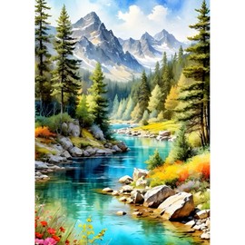 DPHERO DIY Snowy Mountain Diamond Painting Pictures for Adults Beginners, 5D Forest Diamond Painting Set, DIY Stream Round Stones Diamond Art Kits, Diamond Art for Home Decor 30 x 40 cm