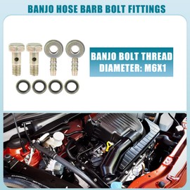A ABSOPRO Banjo Bolt M6x1 Banjo Hose Barb Bolt Fittings Brake Line Fitting Adapter with Copper Washers for Motorcycle Car (Set of 2)