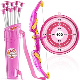 Bow and Arrow for 3 4 5 6 7 8 9 10 Year Old Kids Girls, LED Light Up Archery Toy with 10 Suction Cup Arrows, 4 Target & Quiver, Indoor Outdoor Sport Toys, Birthday Gift Toys for Kids Girls