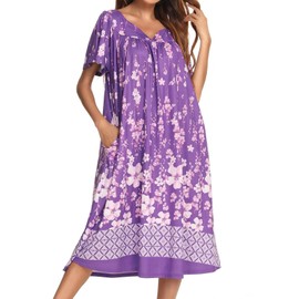 Bloggerlove House Dresses for Women with Pockets Mumu Duster Housecoat Short Sleeve Patio Dress S-XXL