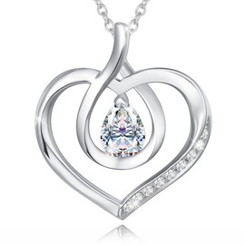 AGVANA April Birthstone Jewelry CZ Necklace for Women Sterling Silver Forever Love Infinity Heart Pendant Necklace Anniversary Birthday Gifts for Women Mom Wife Her