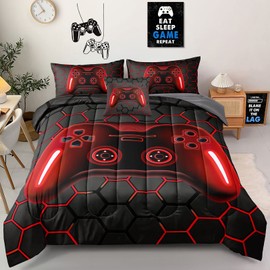 Z.Jian HOME 6 Pieces Gaming Bedding Set Queen Size for Boys Gamer Comforter Set for Boys Girls Kids Teens 6 Piece Bed in A Bag Video Game Bedding for Gamer Room Decorative Queen46