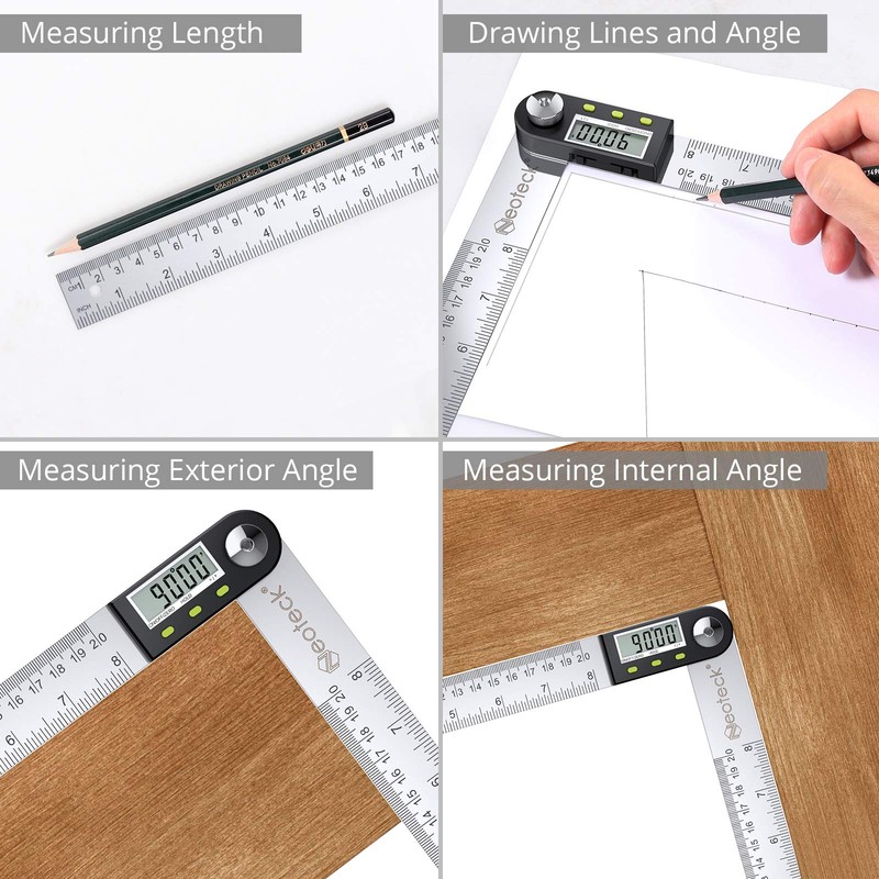 Neoteck Digital Angle Finder Ruler 8 inch/200mm Stainless Steel Digital