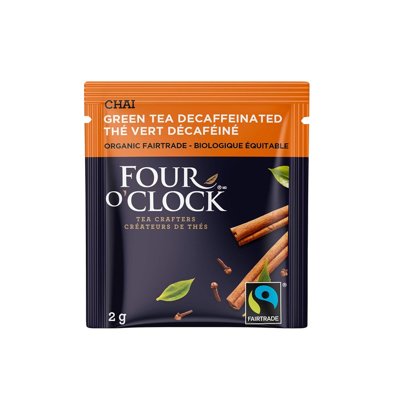 Four O'Clock Organic Fairtrade Chai Green Tea Decaffeinated, Non-Gmo, Kosher,