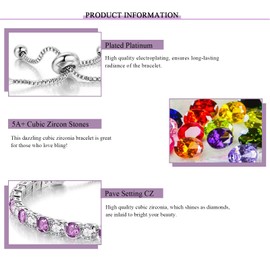 Sfoni Tennis Bracelets for Women, Hypoallergenic Birthstone Bracelet with Cubic Zirconia Adjustable Slider Bracelet Jewellery Gifts for Lady Girls Birthday Graduation Gifts, February