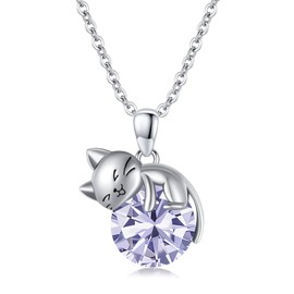 LONAGO Cat Necklace wih Bithstone 925 Sterling Silver Cat Pendan Necklace Gift for Women
