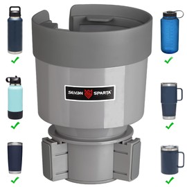 Seven Sparta Car Cup Holder Expander Organizer with Adjustable Base, Compatible with Hydro Flasks 32/40 Ounce, Compatible with Yeti Ramblers 20/26/30 Ounce, Other Bottles in 3.4"-3.8" (Gray)