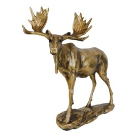 Ebros The Prince Realistic Large Bull Moose Rustic Statue in Gold Patina Finish 11" Wide Wildlife Elk Deer Hunters Woodlands Animal Decor Cabin Lodge Figurine