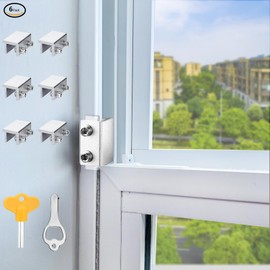 Window Locks, 6 Sets Window Locks Security with Key, Adjustable Aluminum Sliding Window Security Safety Locks Child Proof Security Lock Stoppers for Vertical & Horizontal Sliding Window