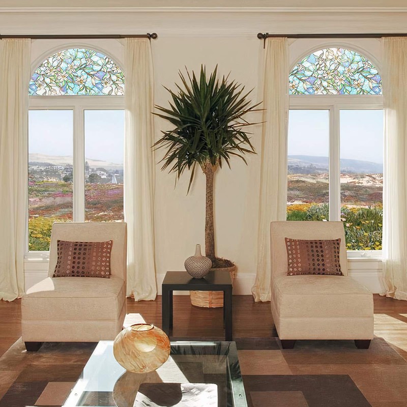 PROTINT WINDOWS Precut Orchid Decorative Arched Window Film, Self Static