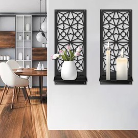 Candle Wall Sconces Set of 2,Rustic Candle Holders Wall Art Decor for Living Room Dining Room Bathroom Bedroom Fireplace,Housewarming Gift (16.5 X 7 Inches)