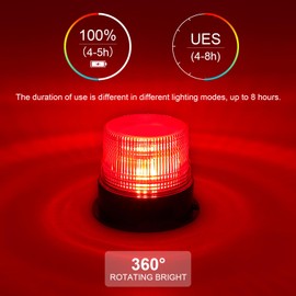 AnTom Wireless Strobe Light, Red LED Rechargeable Battery Magnet Rooftop Safety Warning Beacon Light, 12-24v High Brightness Vehicle Emergency Flashing Light