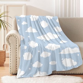 Sumedha Cloud Throw Blanket, Blue and White Gift for Girl and Boy, Lightweight Super Soft Fleece Suitable for Sofa, Chairs, Bed, 50" x 40" for Kid