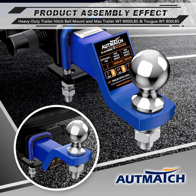AUTMATCH Trailer Hitch Ball Mount with 2 Inch Hitch Ball