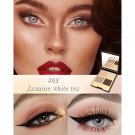 4 Colors Eyeshadow Palette, Pink Green Smokey Matte & Glitter Shades, Highly Pigmented Long Lasting, Waterproof & Blendable, Black Brown Golden Natural Nude Eyeshadow Makeup Set Gift for Women Girl-02