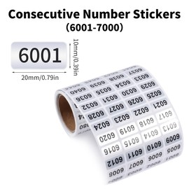 Skweawert 6001-7000 Consecutive Number Inventory Stickers Self Adhesive Waterproof Labels Office Warehouse Numbering Classification Black Printing on Silver Sticker 0.79 x 0.38 Inch