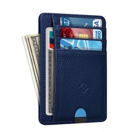 Fintie Flat Wallet, Card Holder, Faux Leather, RFID Blocking Slim Wallet, Credit Card Holder, with ID Window and Quick Access Compartment, for Men and Women, Navy Blue