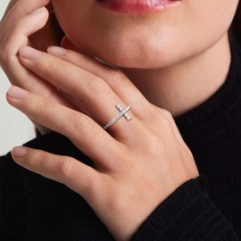 DAYBYDAY Moissanite Cross Rings for Women 925 Sterling Silver Created Diamond Religious Christian Sideways Cross Ring Moissanite Jewelry Size 6