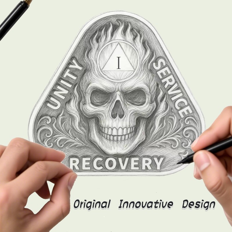 Leafence Fire Skull Triangle Sobriety Coin Unity Service Recovery AA