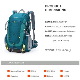 MOUNTAINTOP Hiking Backpack 40L Water Resistent Trekking Rucksack for Men Women Outdoor Traveling pack Daypack 55 x 35 x 25 cm