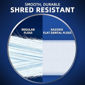 RAZOKO Hilo dental plano, libre de PFAS y PTFE, resistente a las encías, ultrasuave para limpieza profunda, cera natural, menta fría, 4 unidades (45 metros), para adultos y niños