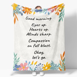 JKMBN Inspirational Good Morning Throw Blanket, Wildflower Positive Quotes Soft Bed Flannel Blanket, Encouragement Gifts for Women Girls Bedroom Room All Season, 50x60 Inches