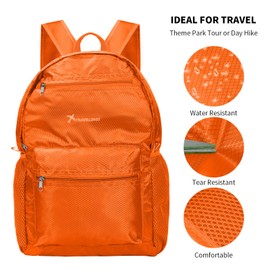 Lightweight Foldable Backpack Small Waterproof Hiking Backpack Durable Packable Backpack for Women Men Outdoor Hiking Cycling Travel Hiking Camping, orange, L